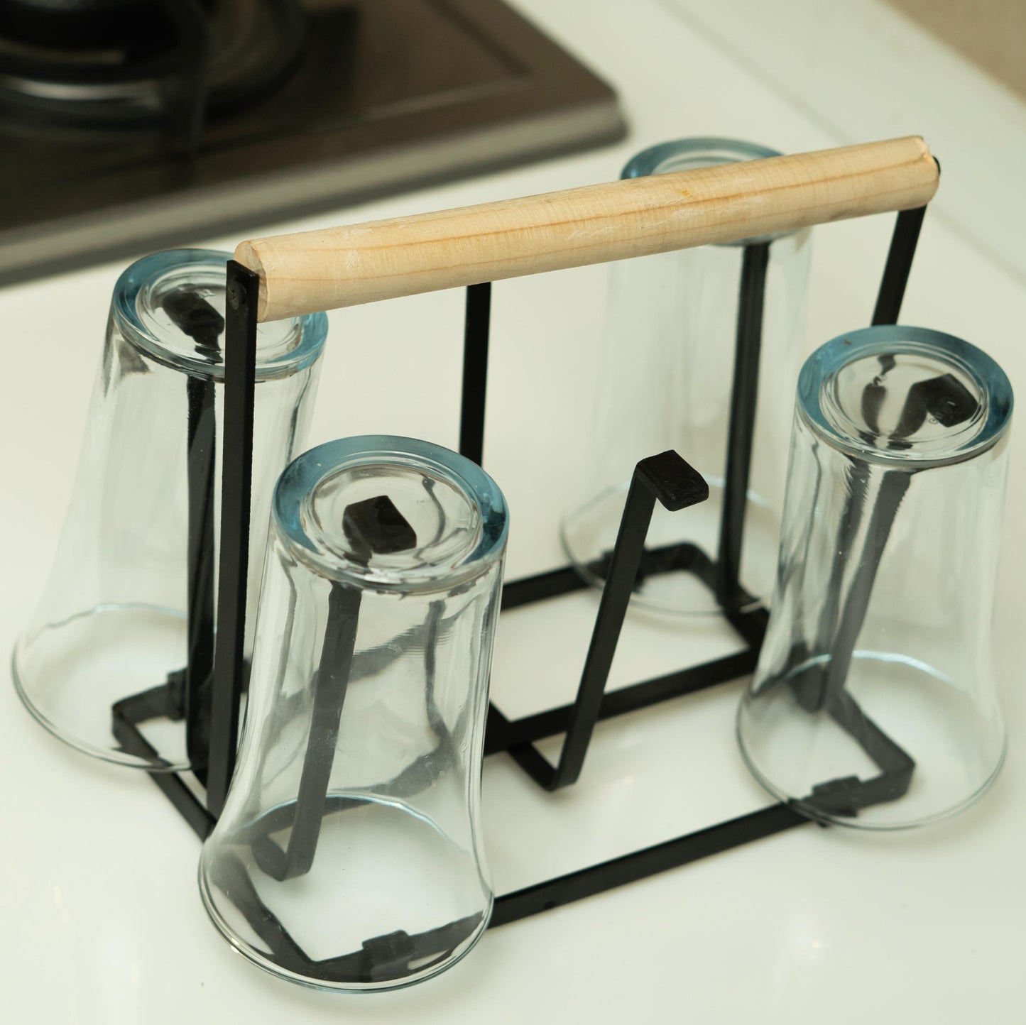 Premium Glass Stand with Wooden Handle