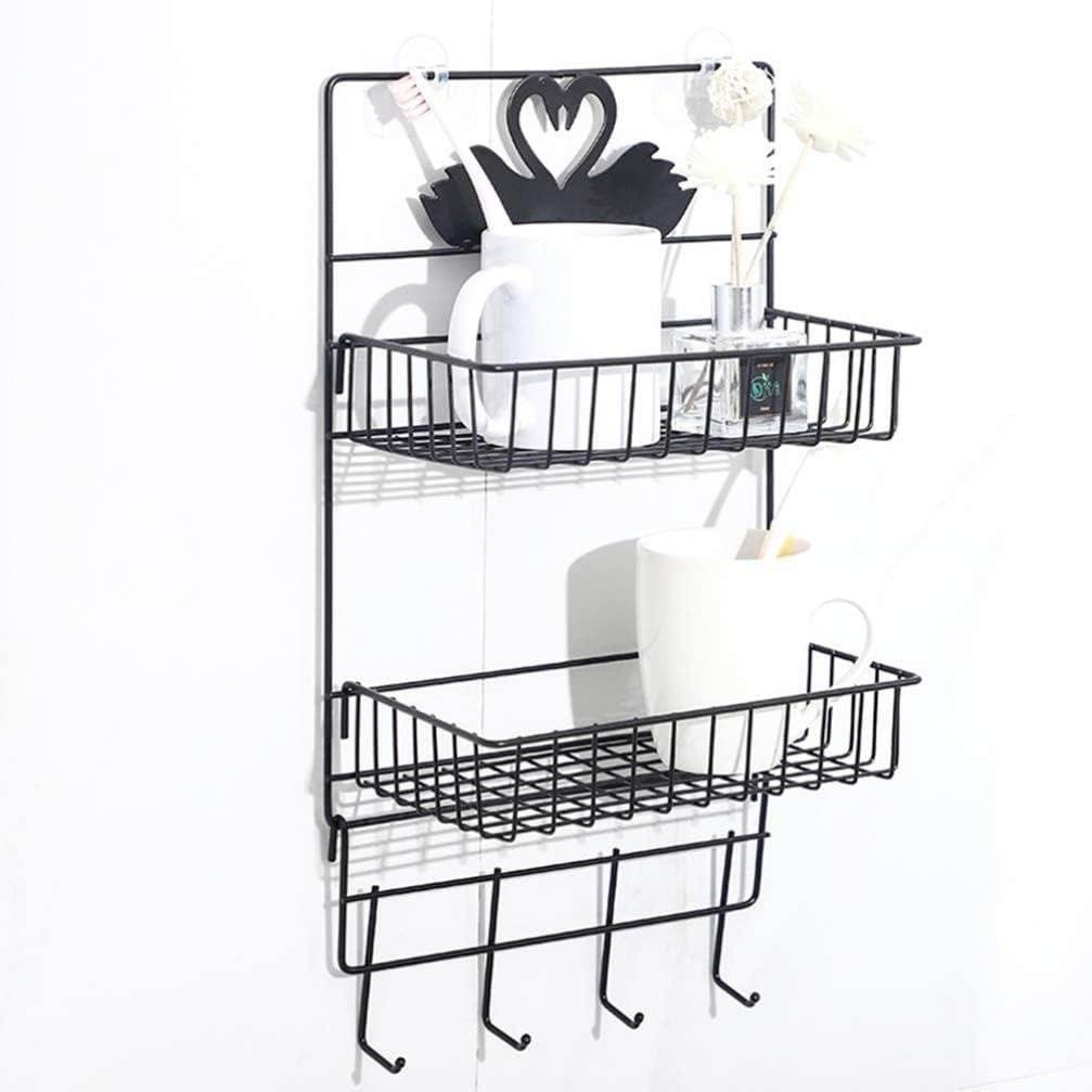 Bathroom double layer shelf with hooks