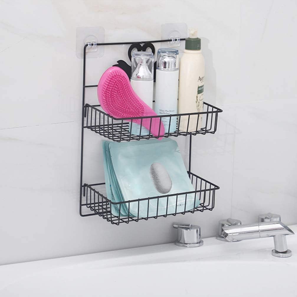 Bathroom double layer shelf with hooks