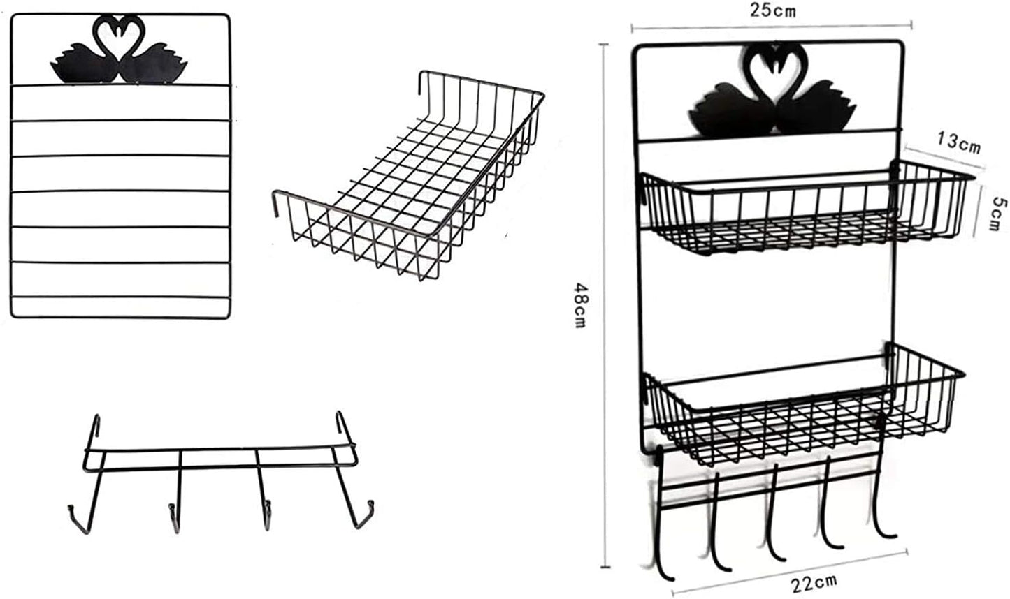 Bathroom double layer shelf with hooks
