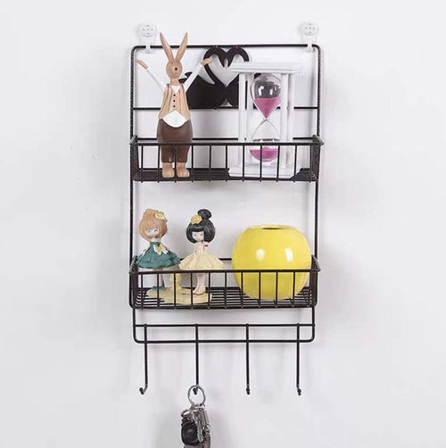 Bathroom double layer shelf with hooks