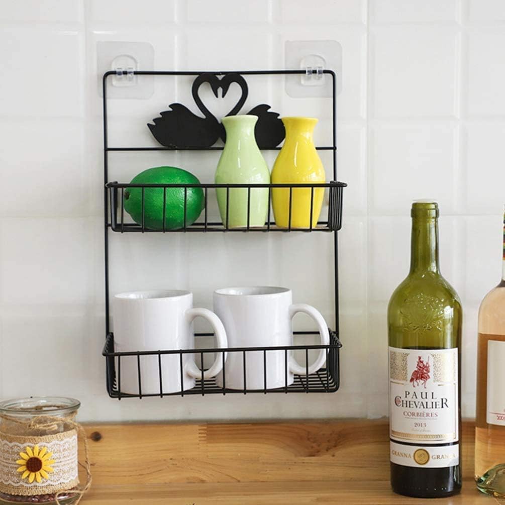 Bathroom double layer shelf with hooks