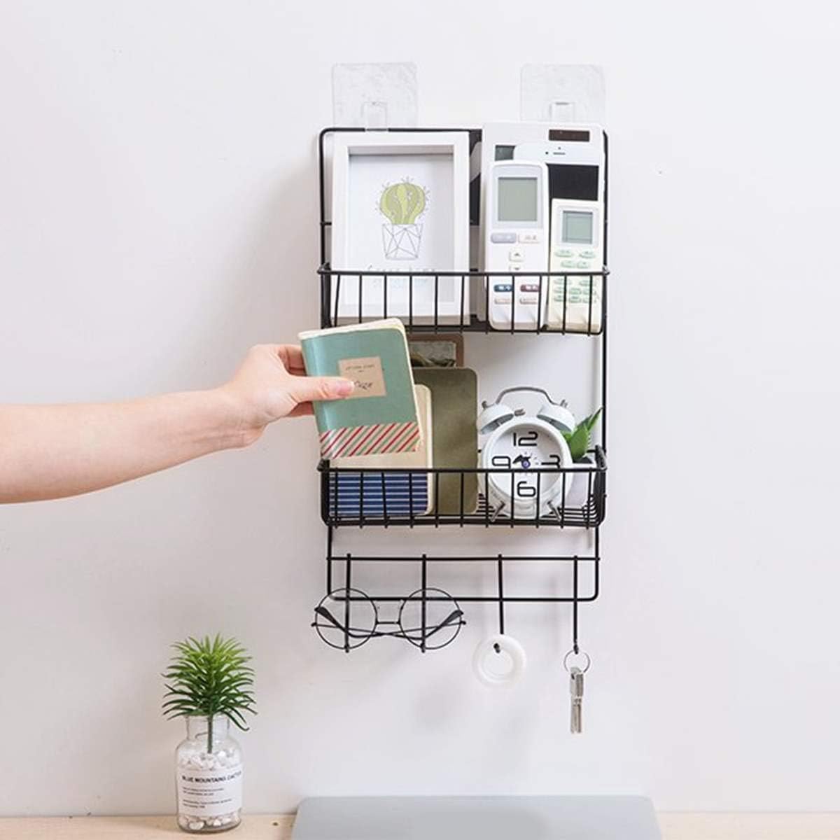 Bathroom double layer shelf with hooks