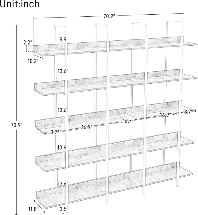 5 Tier Bookcase Home Office Open Bookshelf by Auctor store