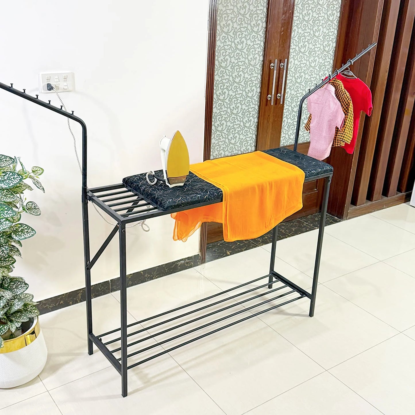 3 in 1 Foldable Iron & Cloth Hanging Stand With Shoes Rack by Auctor store