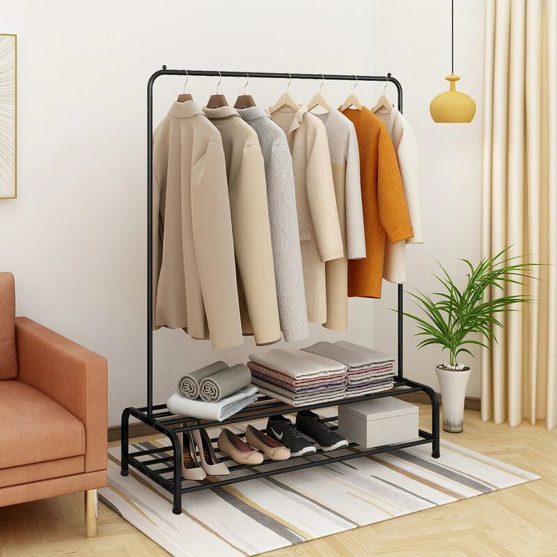 Single pole cloth hanging stand double shoes rack by Auctor store