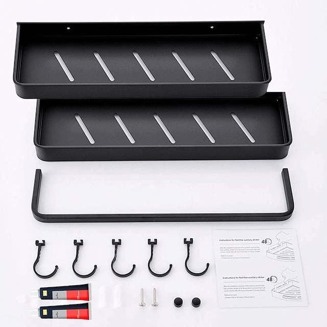 Premium Single Shelf with Hooks and Towel Rod