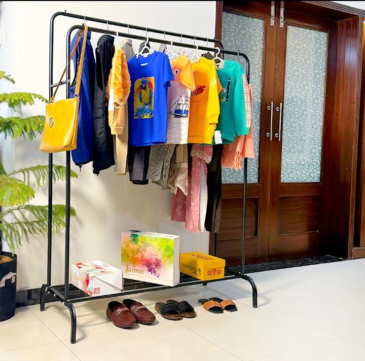 Double Pole Cloth Hanging Stand X Single Shoe Rack by Auctor Store