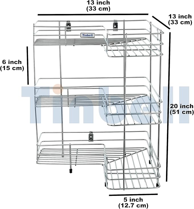 Wall-mounted and counter-shelf multi-purpose corner 3-tier rack
