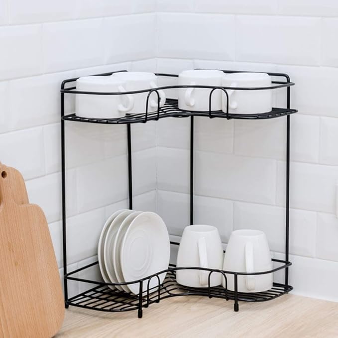 Wall-mounted and counter-shelf multi-purpose corner 3-tier rack