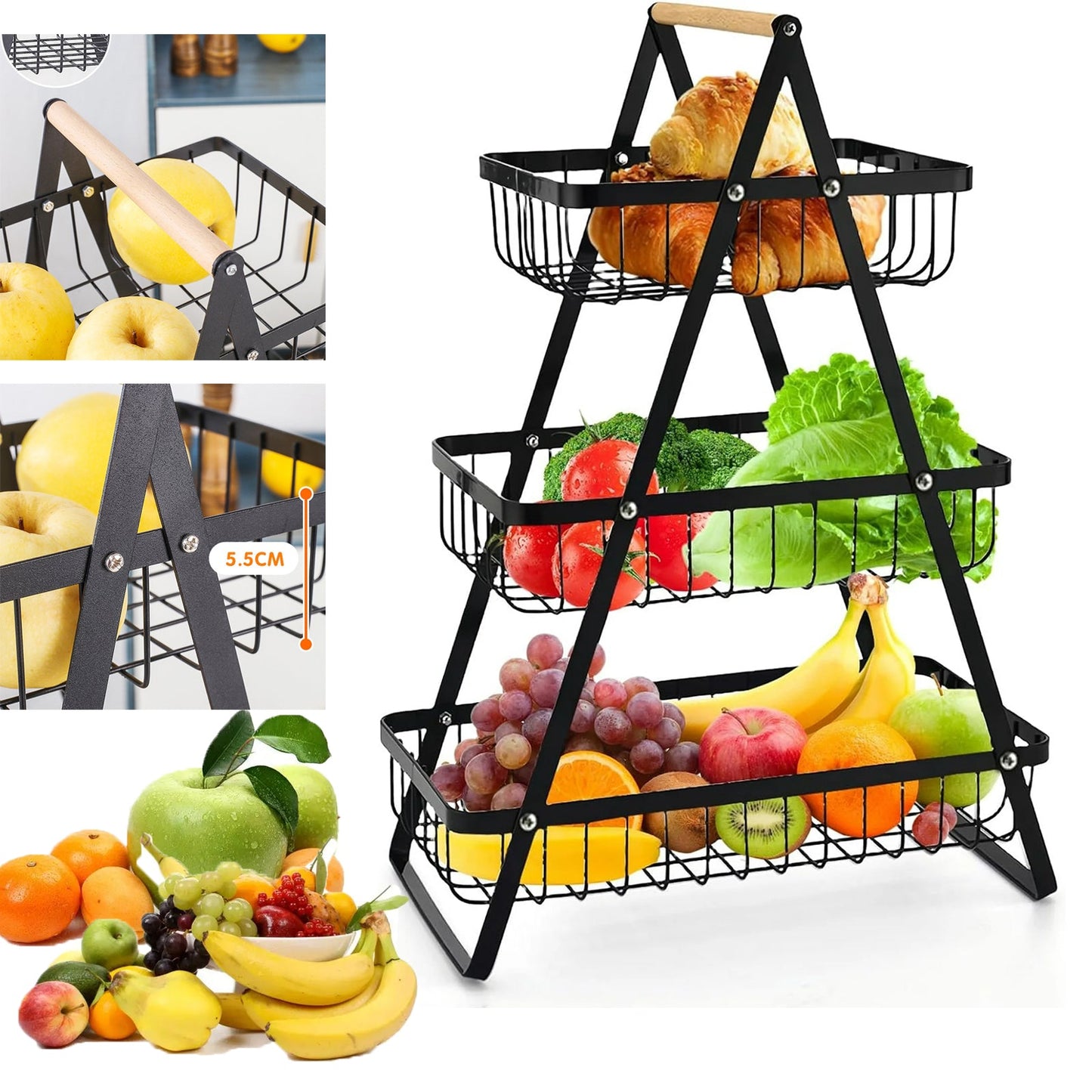 wooden handle counter top 3-tier fruit and vegetable stand by Auctor store