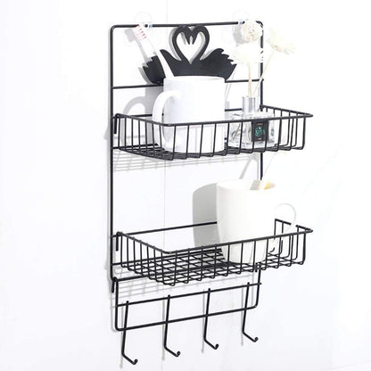 Bathroom double layer shelf with hooks