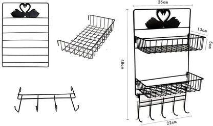 Bathroom double layer shelf with hooks