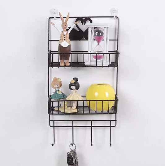 Bathroom double layer shelf with hooks