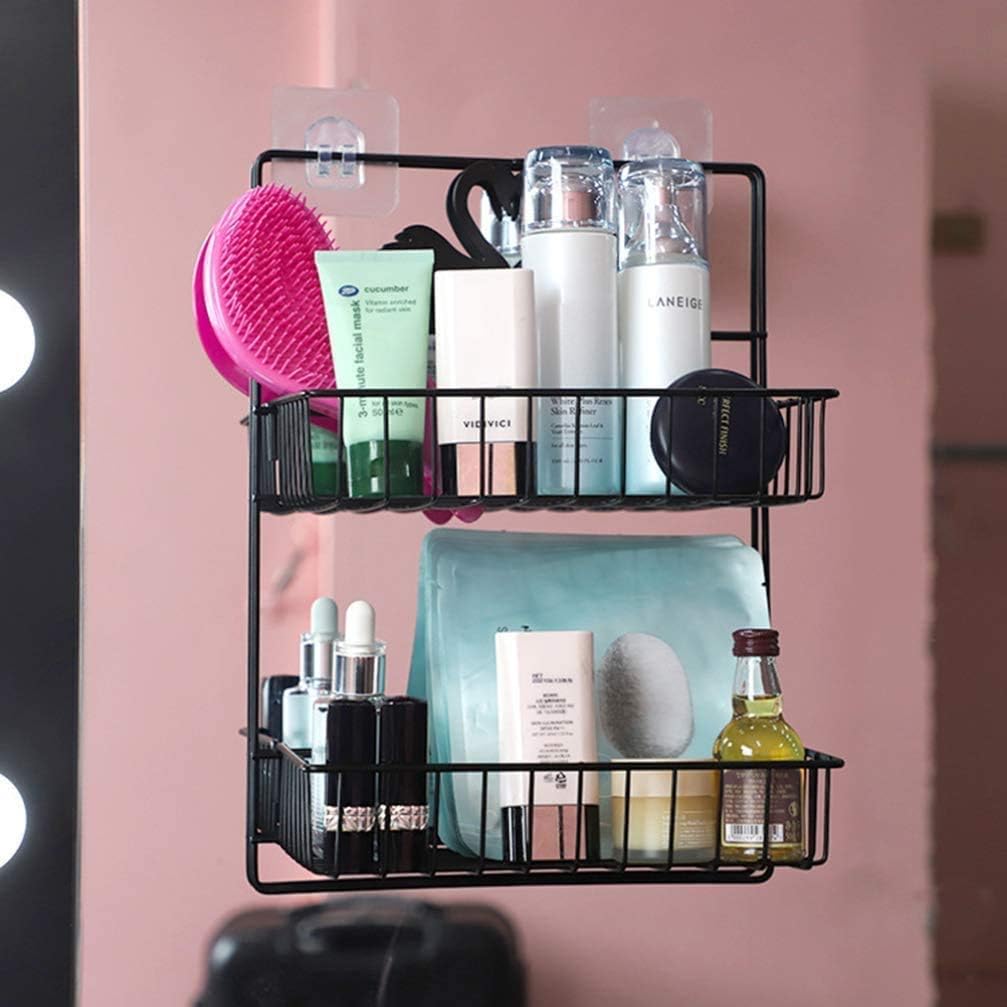 Bathroom double layer shelf with hooks