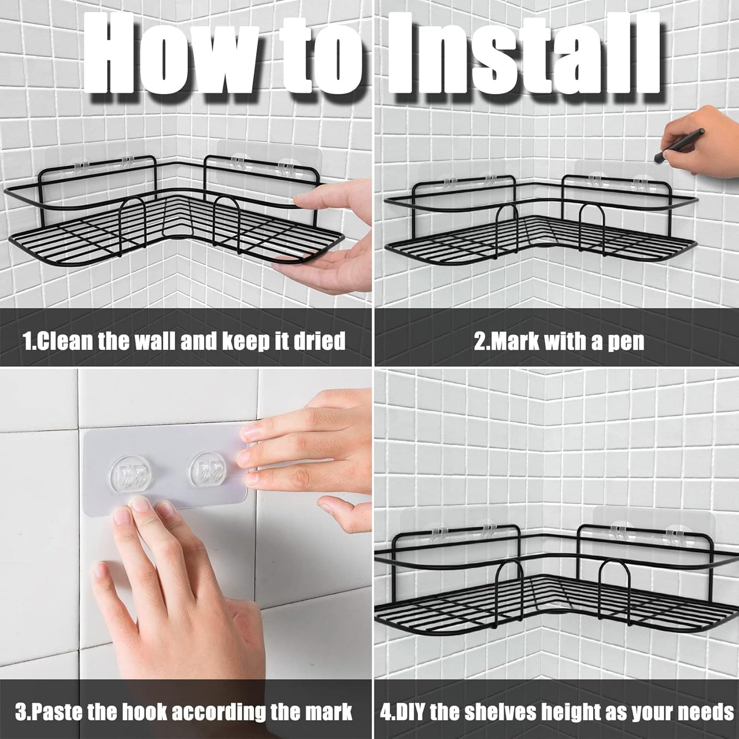 Bathroom corner shelf with adhesive hooks by Auctor store