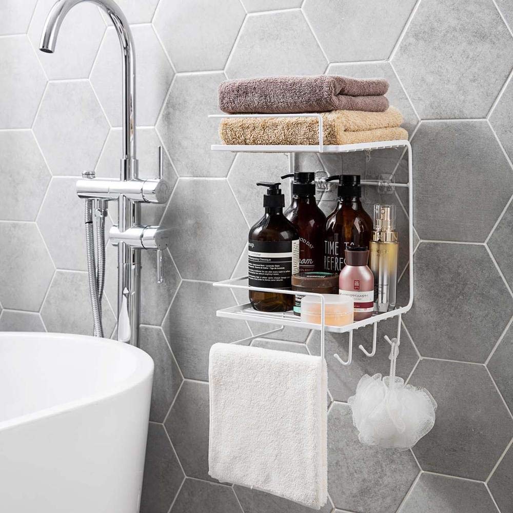 Bathroom corner double layer shelf with towel holder by Auctor store