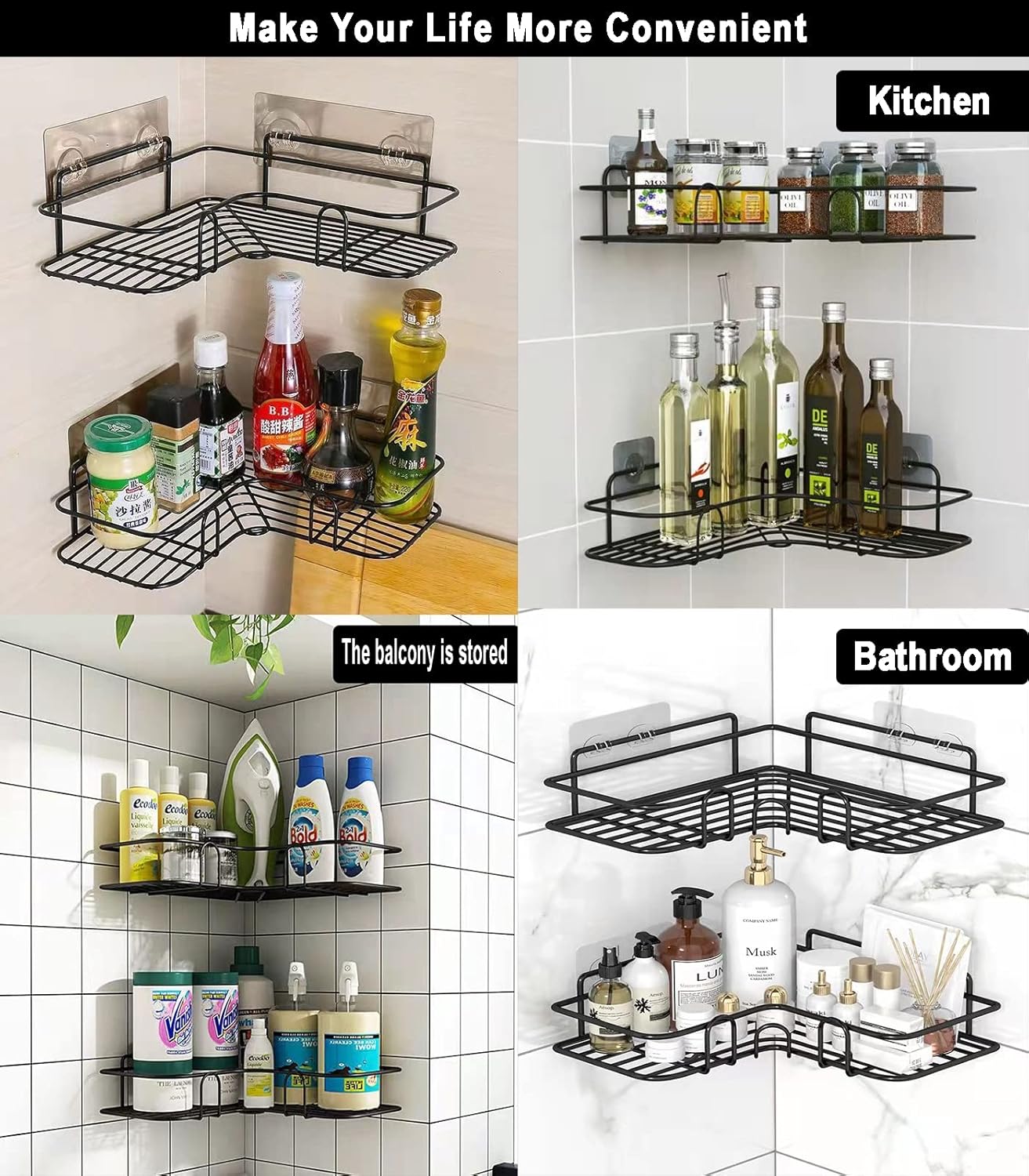 Bathroom corner shelf with adhesive hooks by Auctor store
