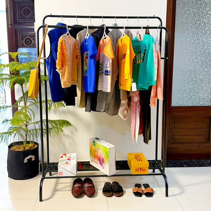 Double Pole Cloth Hanging Stand X Single Shoe Rack by Auctor Store