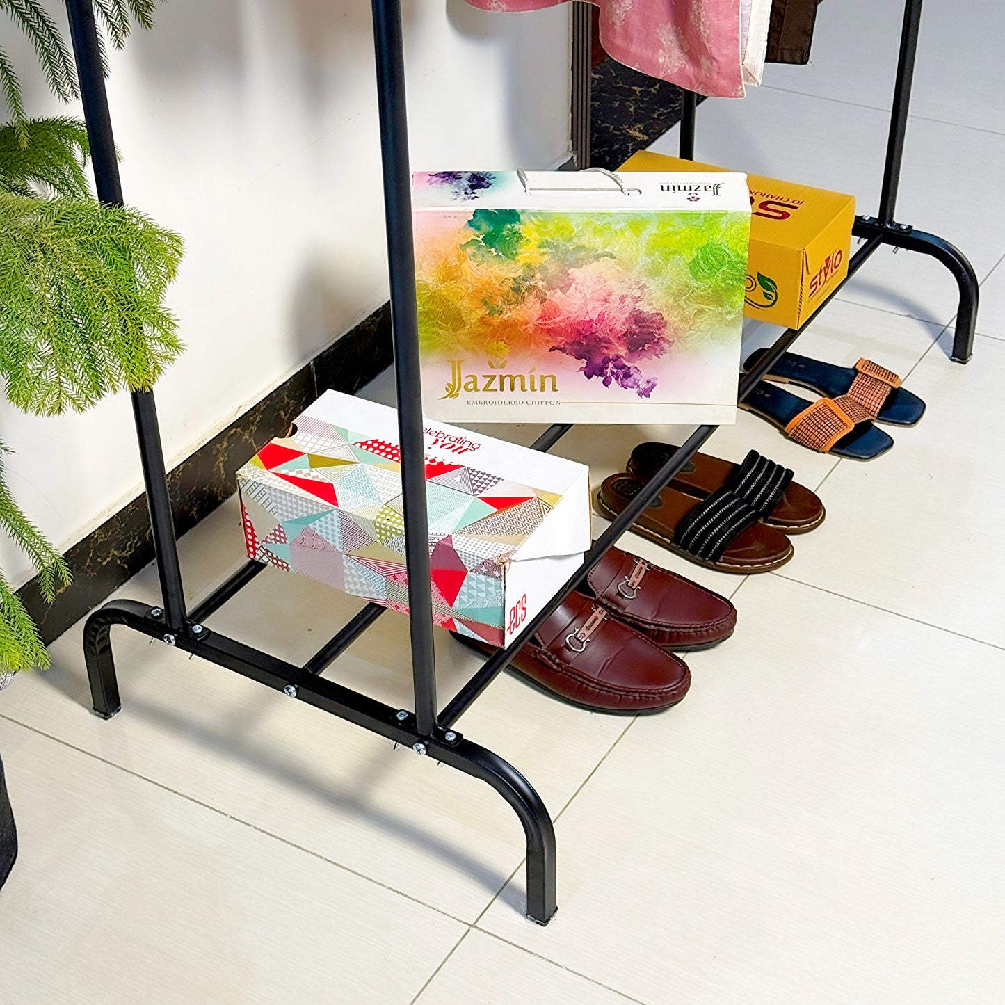 Double Pole Cloth Hanging Stand X Single Shoe Rack by Auctor Store