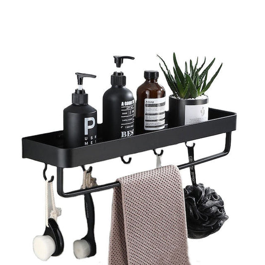 Premium Single Shelf with Hooks and Towel Rod