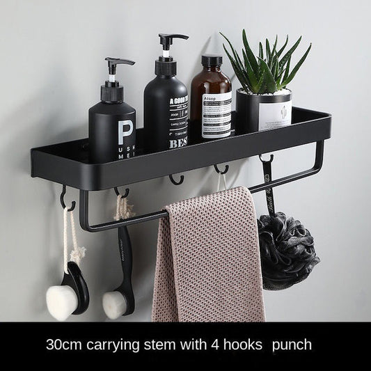 Premium Single Shelf with Hooks and Towel Rod