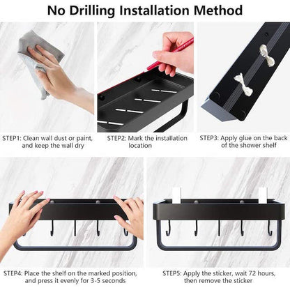 Premium Single Shelf with Hooks and Towel Rod