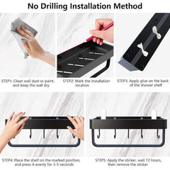 Premium Single Shelf with Hooks and Towel Rod