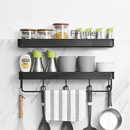 Premium Single Shelf with Hooks and Towel Rod
