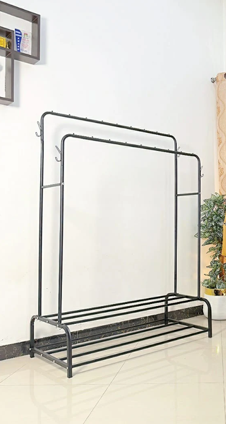 Dual Pole Metal Clothes Stand by Bright House With Dual Shoe Tiers