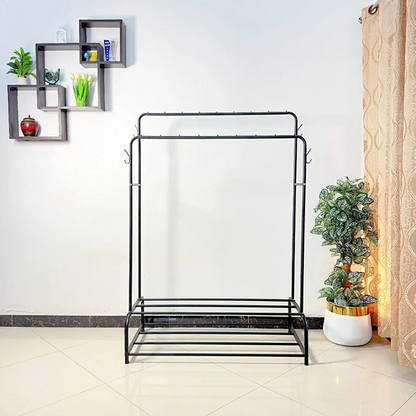 Dual Pole Metal Clothes Stand by Bright House With Dual Shoe Tiers