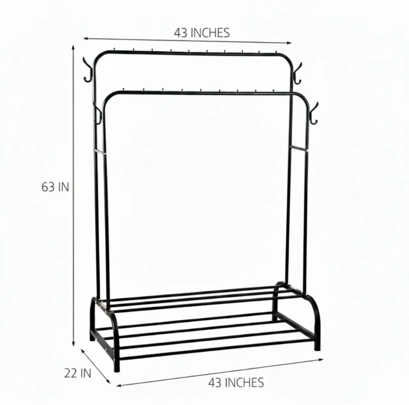 Dual Pole Metal Clothes Stand by Bright House With Dual Shoe Tiers