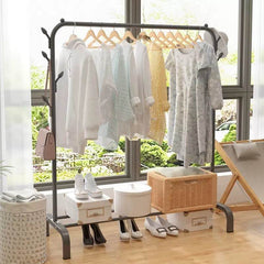 Single pole cloth hanging stand x shoes rack
