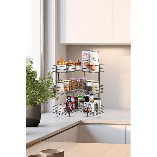 wall-mounted and counter-shelf multi-purpose corner 3-tier rack