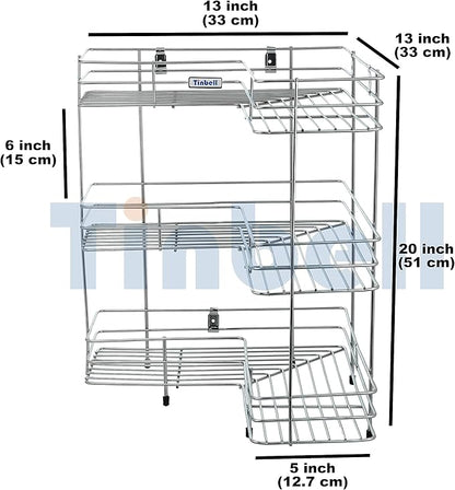 Wall-mounted and counter-shelf multi-purpose corner 3-tier rack