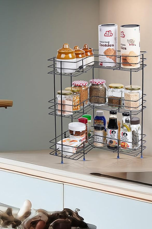 wall-mounted and counter-shelf multi-purpose corner 3-tier rack