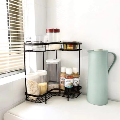 Wall-mounted and counter-shelf multi-purpose corner 3-tier rack