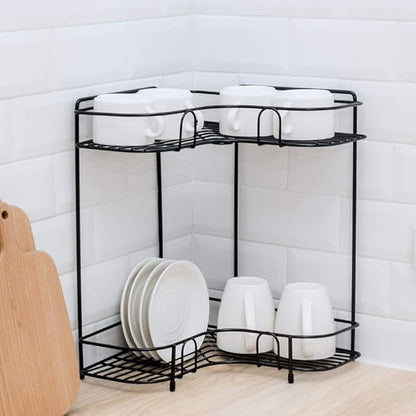Wall-mounted and counter-shelf multi-purpose corner 3-tier rack