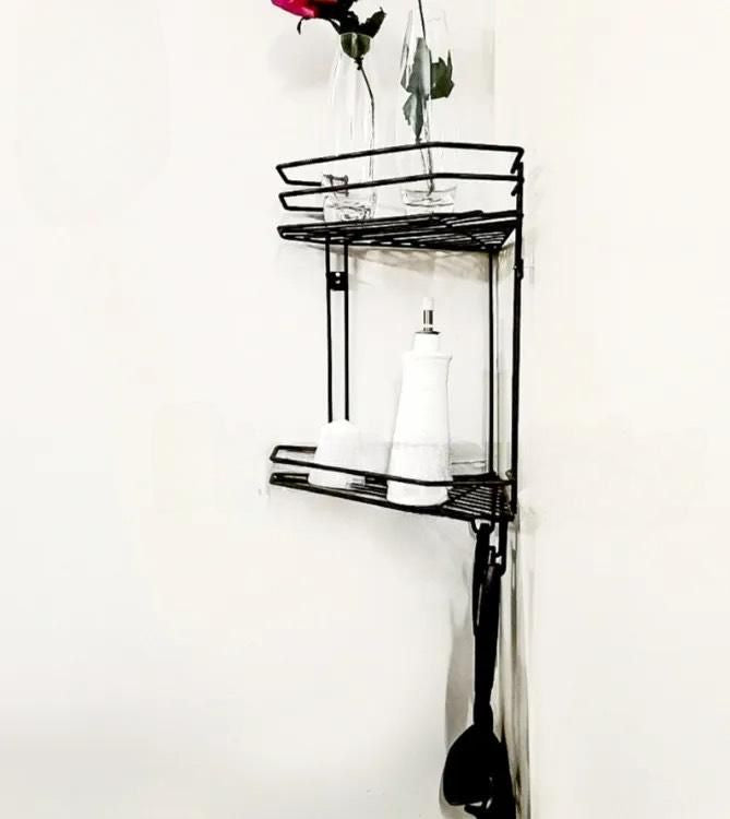 Washroom 2-tier corner multipurpose rack